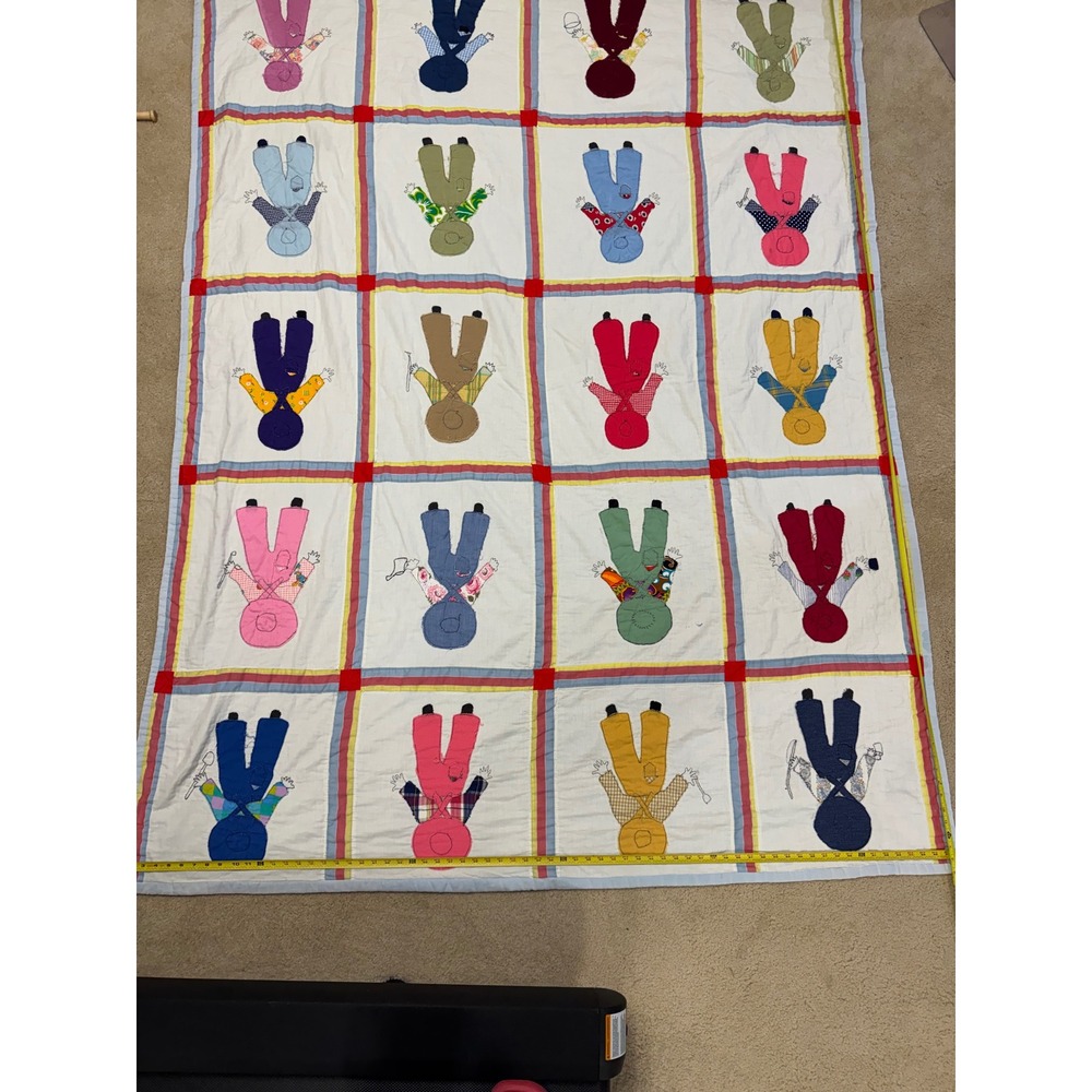 Vintage Handmade Sunbonnet Sue Overall Sam Applique Quilt Multi Color 86x68
